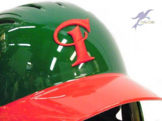 オリジナル　カラーオーダーヘルメット　刺繍ヘルメットマーク
　野球　カラーグリーン塗装