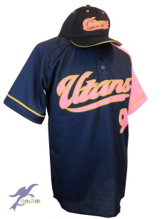 野球　オーダー　オリジナル昇華ベースボールシャツ　ピンク